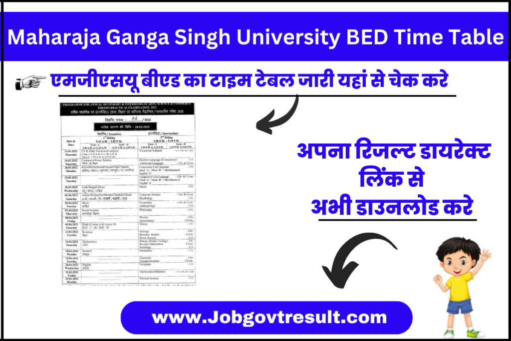 Maharaja Ganga Singh University BED Time Table