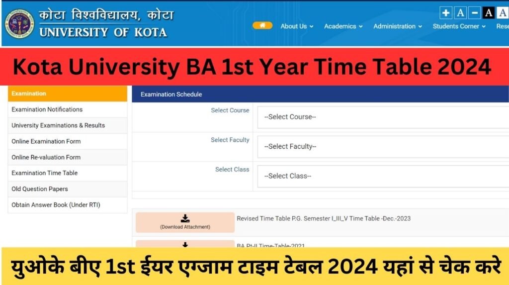 Kota University BA 1st Year Time Table 2024