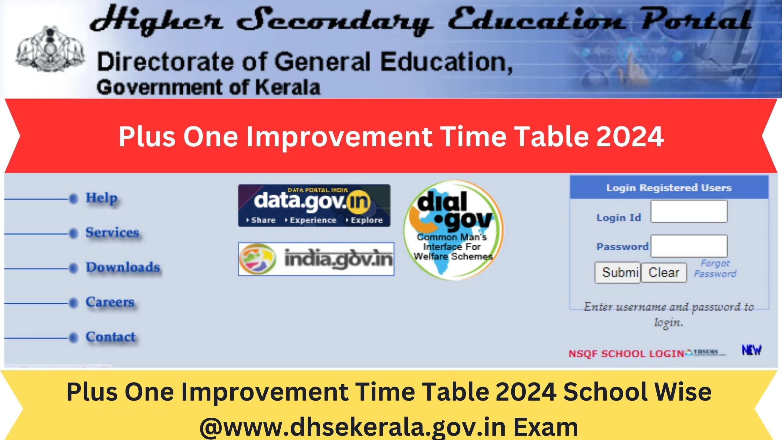 Plus One Improvement Time Table 2024 School Wise @www.dhsekerala.gov.in Exam